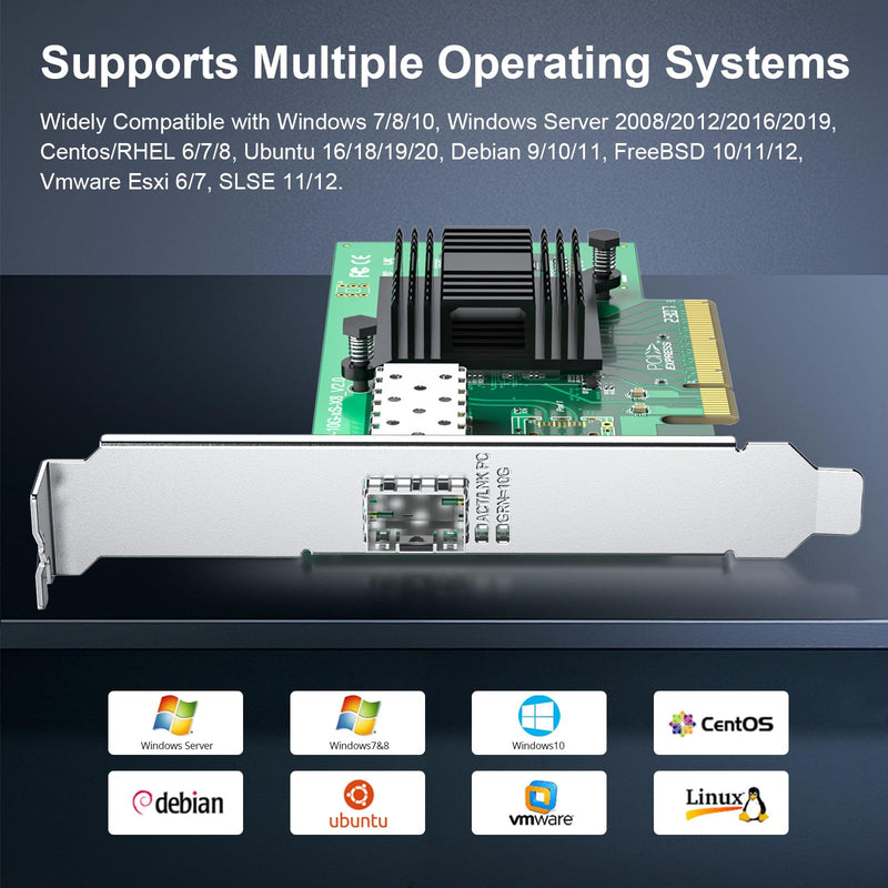 REDLUX 10GB PCI-e Network Card(NIC) with Intel 82599EN Chip, Single SFP+ Port, Compare to Intel X520-DA1, PCIE 2.0 X8, Support Windows/Windows Server/Linux/Vmware Esxi 10G Intel X520 (1xSFP+)