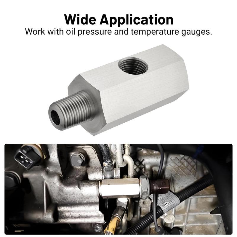 EVIL ENERGY 1/8 BSPT Oil Pressure Sensor Tee Adapter, Stainless Steel 1/8 BSPT Female to Male Threaded Oil Pressure Adapter with 1/8 NPT Female Port, Sliver 1/8 BSPT-1/8 BSPT-1/8 NPT