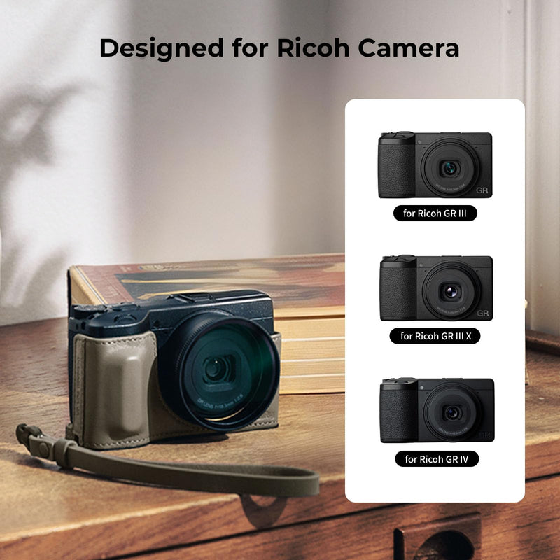 SMALLRIG GR IV/GR III Series Genuine Leather Case Kit, Camera Case for RICOH GR IV/GR IV HDF/GR IV Monochrome/GR III/GR IIIx, Vintage Half-Body Shell, Wrist Strap Grey