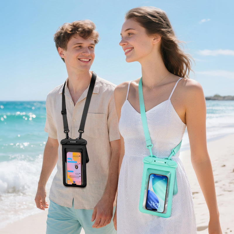 CACOE Waterproof Phone Pouch 2 Pack Up to 8.8", Double Bag, Black+Green | IPX8 Waterproof Phone Case,Adjustable Lanyard,Dry Bags for Beach/Cruise/Travel/Camping/Kayak/Hiking/Lake/Vacation Essentials