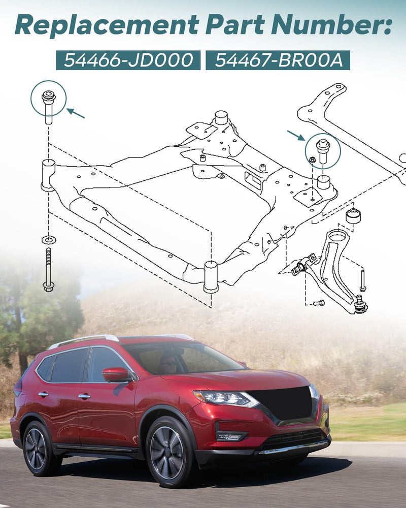 54466-JD000 Front & Rear Engine Cradle Bushing Kit Fit for Nissan Rogue 2008-2020 Replace 54467-BR00A, 4 Pcs Polyurethane Subframe Bushing