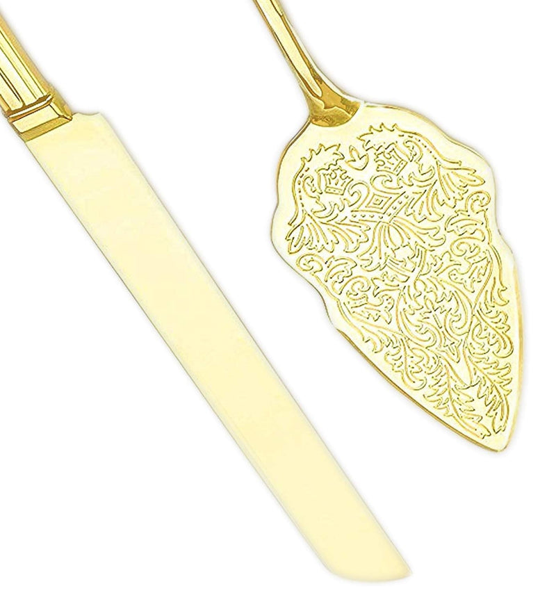 Strova Gold Wedding Cake Cutting Set - Vintage Cake Knife and Server for Event Use Gold Plated