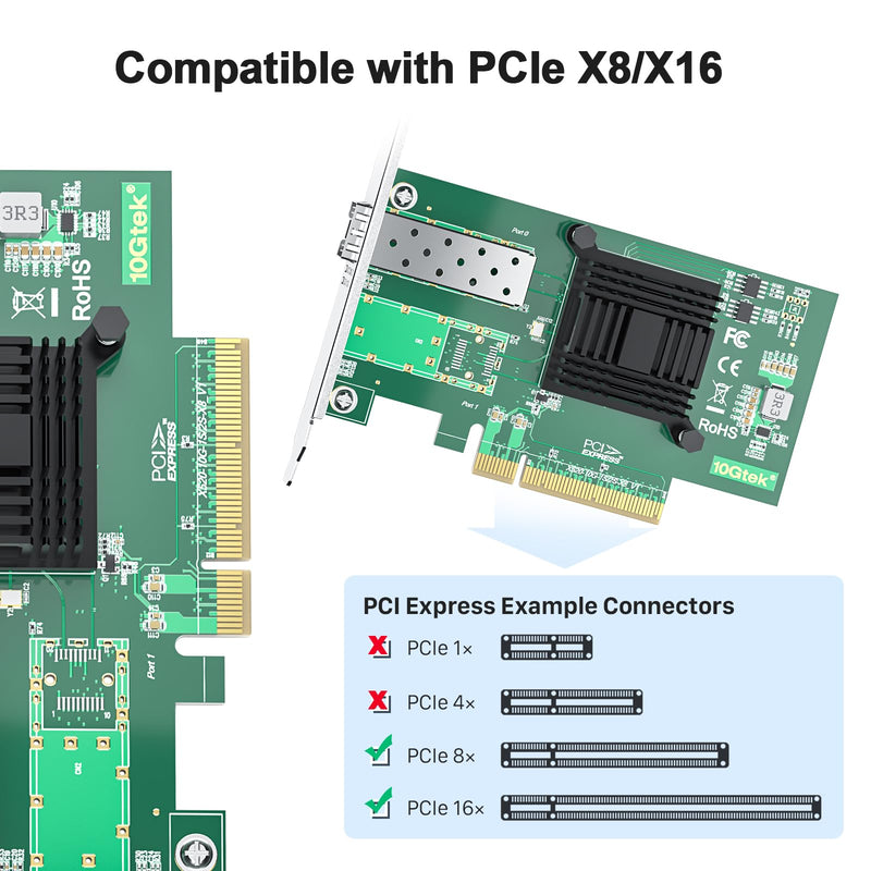 10Gtek 10Gb PCI-E NIC Network Card, Single SFP+ Port, with Intel 82599EN Controller, Ethernet LAN Adapter Support Windows Server/Linux/VMware, Compare to Intel X520-DA1(E10G42BTDA) X520-10G-1S(1xSFP+) X1