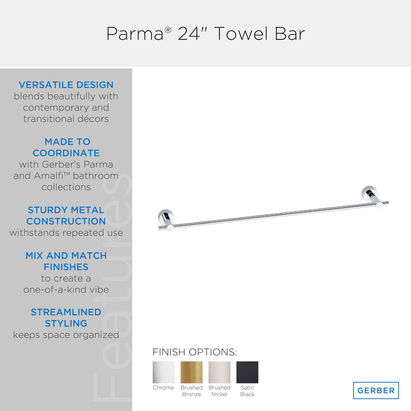 Gerber Plumbing Parma Bathroom 24" Towel Bar in Brushed Nickel 24 Inch