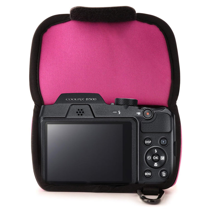 MegaGear ''Ultra Light'' Neoprene Camera Case Bag with Carabiner for Nikon COOLPIX B500 Digital Camera (Hot Pink) Hot Pink