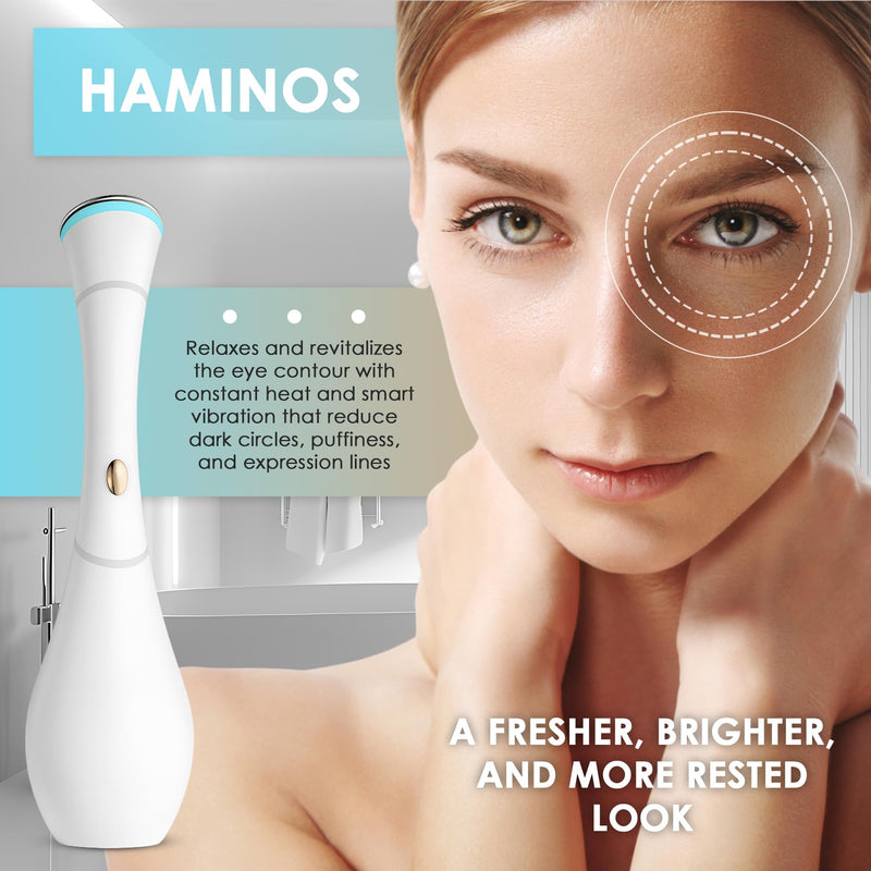 Eye Massager Wand with Heat, Vibration & Red/Blue Light, Ionic (Galvanic) Skincare Absorption, USB‑C Rechargeable with Charging Base, Helps Reduce the Look of Puffiness & Dark Circles