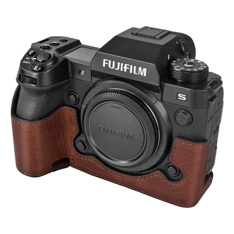MUZIRI KINOKOO Case for Fuji XH2S/X-H2S/XH2 Digital Camera, Genuine Leather X-H2S Half Case with Opening Bottom and Enhanced Grip Design - Brown