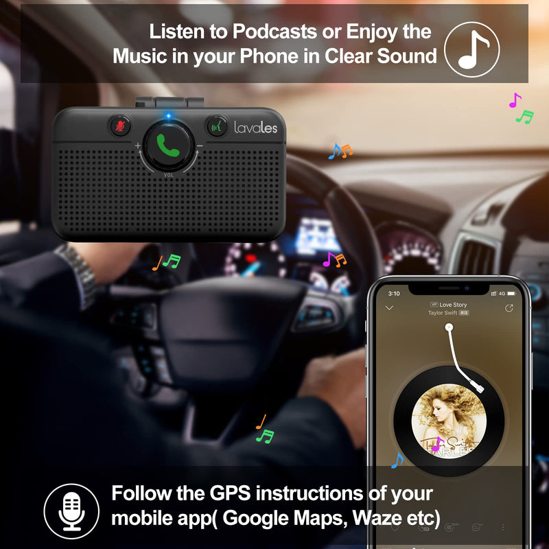 Bluetooth 6.0 Car Speaker, Handsfree Wireless Speaker Kit | for Cell Phone, Support Siri & Google Voice Assistant, Motion Auto On, Wireless Audio Car Kit Speakerphone with Visor Clip