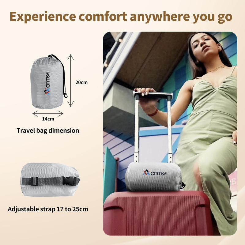 Air Inflatable Travel Seat Cushion with Built-in Pump & Carry Bag– Portable & Adjustable for Airplane, Car, Office – Coccyx, Sciatica & Tailbone Pain Relief (Gray) Gray Cushion With Silver Storage Bag
