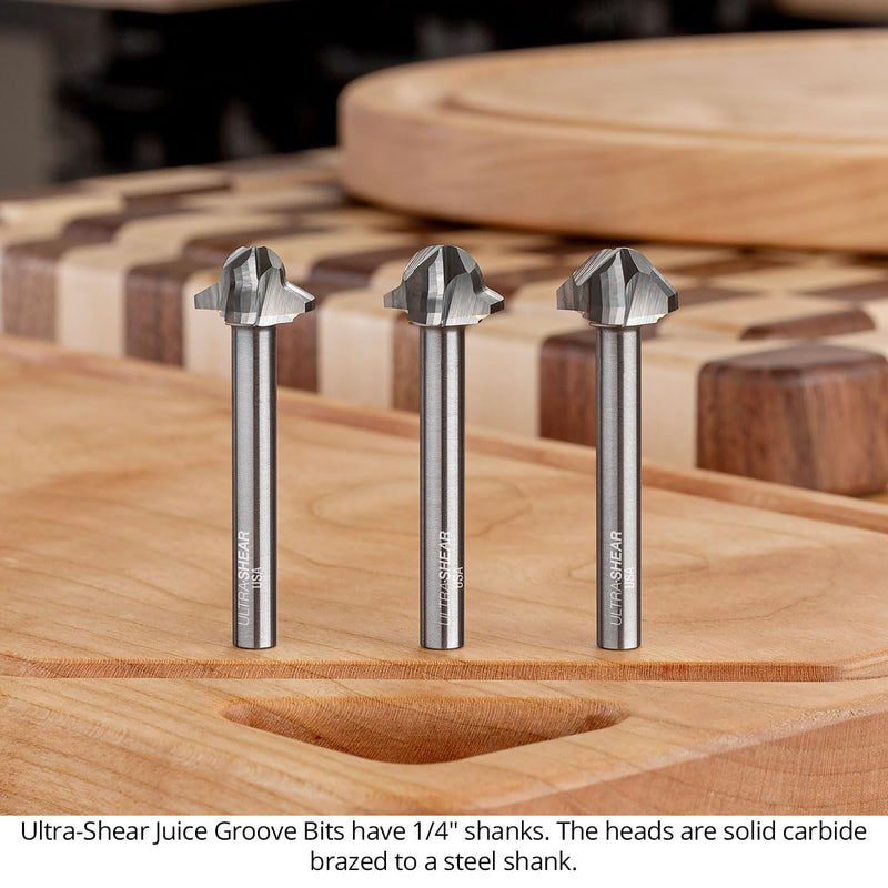 Juice Groove Router Bits, 1/2" Cove With 45 Vee-Groove, Carbide Head, USA Made, 3 Flute, CNC Bits for Cutting Board - US22545JGV 1/2 Nose 45