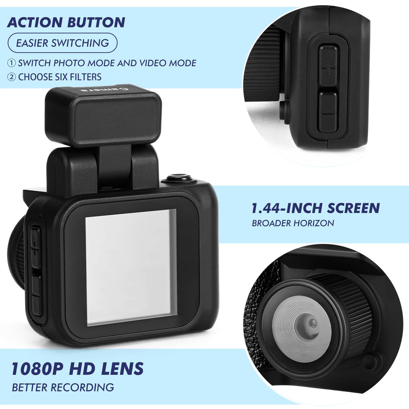 Mini Digital Camera Keychain with Flash Light 1080p Tiny Camera Mini Retro Micro Dv/Camcorder with 600 Mins Battery Life Compact Portable Recorder for Travel Study Recording(Black,32 GB) Black 32 GB