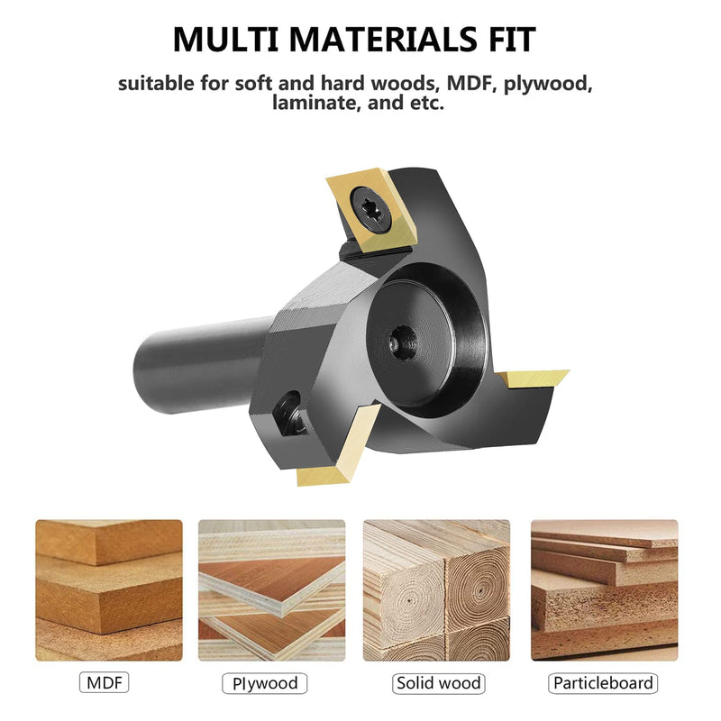 SpeTool CNC Spoilboard Surfacing Router Bit 1/2 Shank 2 Inch Cutting Diameter, Slab Flatting Router Bit Carbide Insert Planing Bit Wood Bottom Cleaning 3 wing carbide insert bit ATS coated