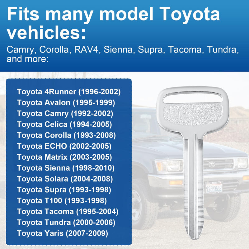 Fits for Toyota Key Blank - 90999-00186(2 Pack) | Fits for Toyota 1992-2010 Camry Corolla RAV4 Sienna Supra Tacoma Tundra,Brand New Uncut Master Key,Locksmith Required