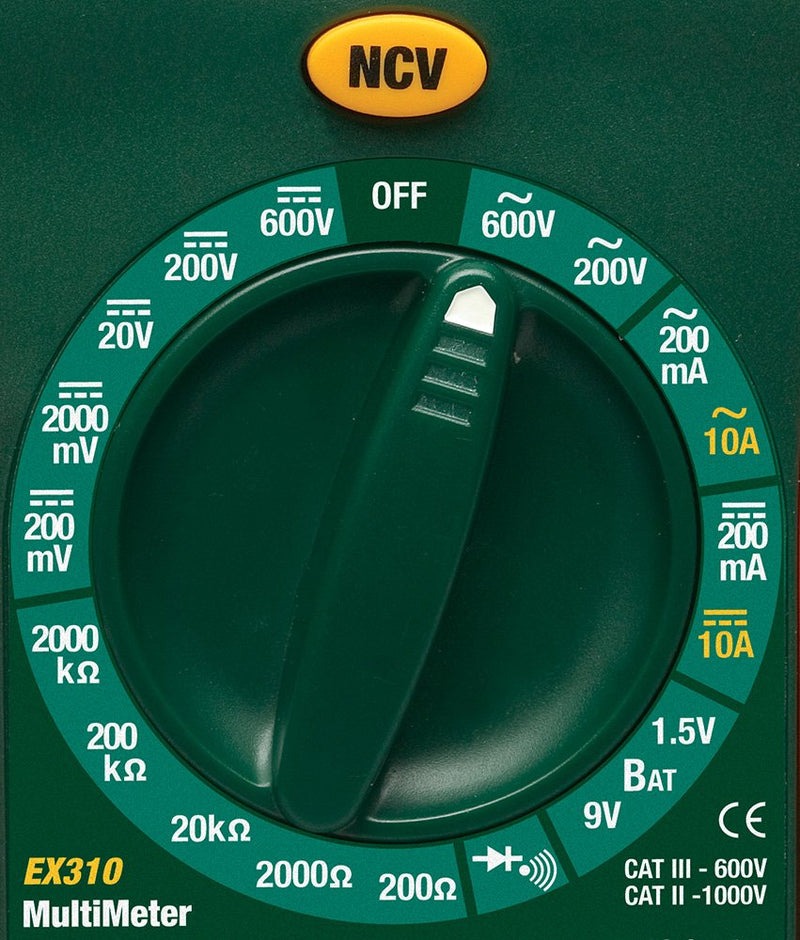 Extech EX310 Mini Digital Multimeter with NCV Detector - 2000-Count Large LCD, 0.5% Basic Accuracy, AC/DC Voltage & Current, Resistance, Diode/Continuity, Compact Manual Ranging Multimeter | AC/DC voltage and current to 10A, resistance, diode, continui...