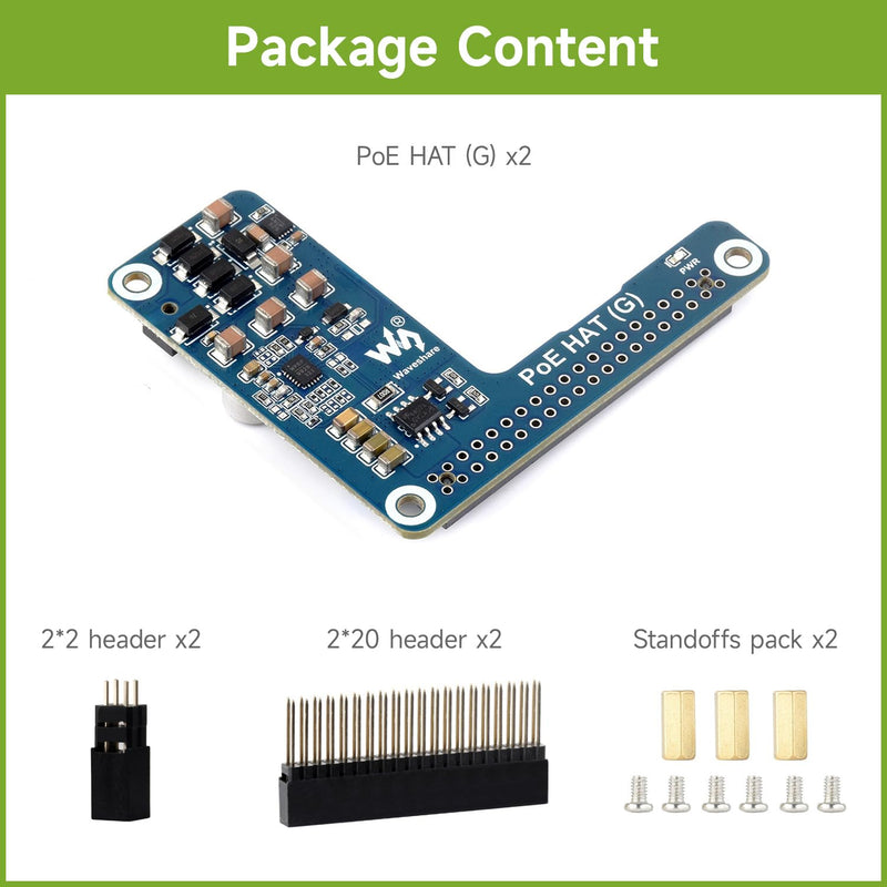 Waveshare 2PCS PoE HAT (G), Compatible with Raspberry Pi 5, 5V 5A Output, Stable Performance, Supports 802.3af/at Network Standard, Power Over Ethernet HAT (G), Suitable for RPi 5 Official Case