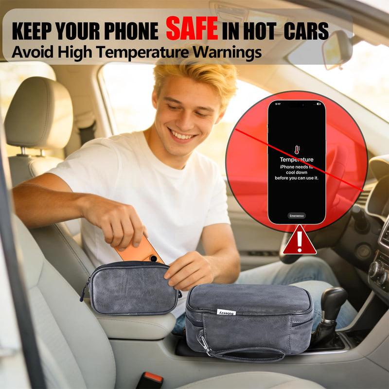 Keep Your Phone Safe from Extreme Heat Car Phone Cooling Bag Grey | Includes 2 Reusable Ice Packs, Fits All Phones, Keep Your Phone From Overheating in Hot Car, iPhone Cooling Case for Car Grey Upgraded