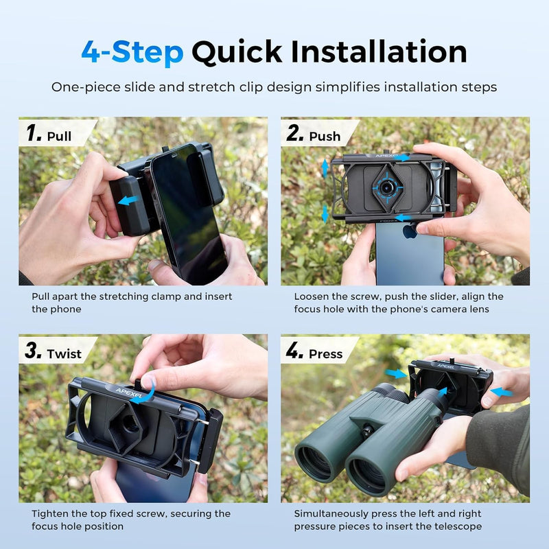 Telescope Phone Adapter, Upgraded Rotatable 360° Binocular Photo Adapter for Android & iPhone,Smartphone Holder Mount for Telescope,Monocular,Binocular,Spotting Scope,Microscope with Bluetooth Shutter