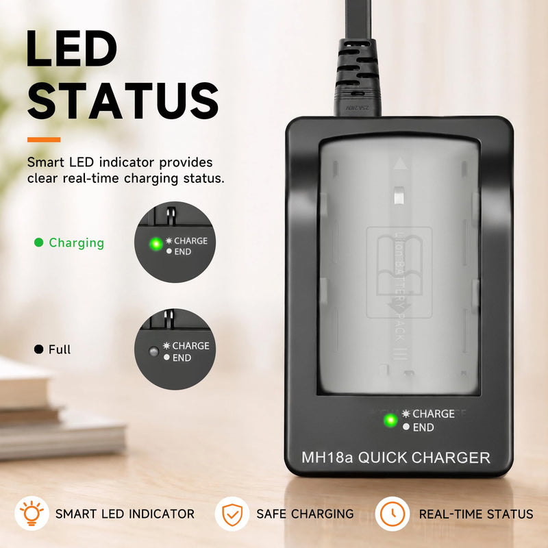 MH-18a Battery Charger for Nikon D90, D80, D700, D300, D300s, D200, D70, D70s, D50, D100 Digital SLR Cameras, EN-EL3 EN-EL3e EN-EL3a Quick Charging Base with US AC Power Cord, Replacement MH-18