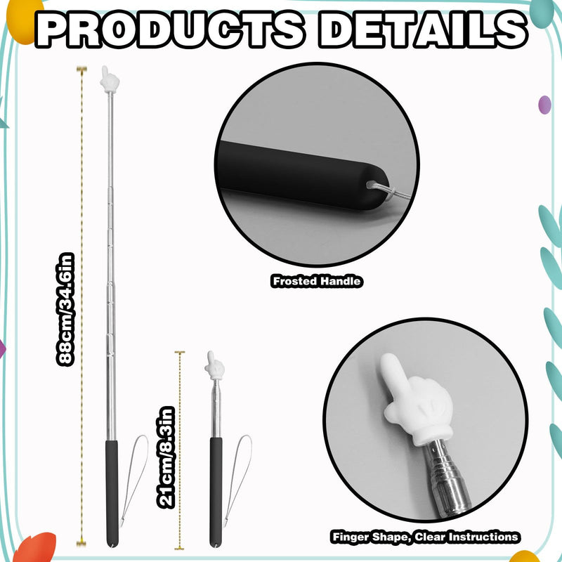 3Pcs Teacher Pointer Finger Telescopic Pointer Stick Hand Pointer with Lanyards, Extendable Pointer Teacher Pointers for Classroom Elementary School Teacher, Classroom Supplies (Black Pink Blue) New 3pcs