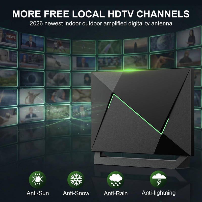 2026 TV Antenna for Smart TV Indoor for Local Channels HD Digital Antenna Outdoor Long Range Reception with Amplifier Signal Booster Supports 4K 1080p HD Greenish-black