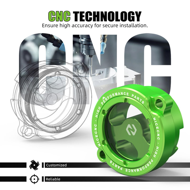 NICECNC Clear Oil Filter Cap Compatible with Kawasaki KLR650 1987-2024, Anodization, 6061-T6 Billet Aluminum, CNC-machined, Green