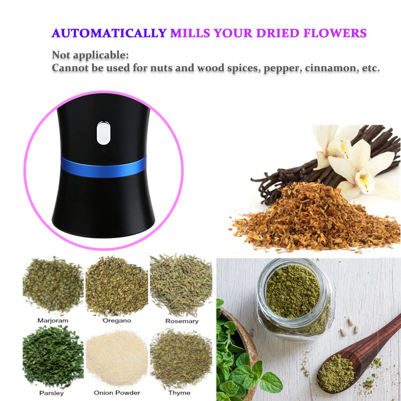 Spacenight Electric Herb Grinder COMPACT for Flower Buds, USB-Rechargeable, 2pcs 1.7oz Glass Herb Chamber - Ideal for Everyday Carry Electric Grinder Set