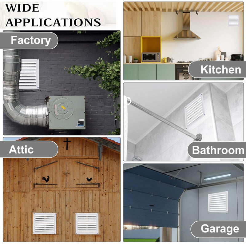 2 Pcs 8" X 8" Attic Vent Metal Shed Vents Gable Vents Louver Vent Grille with Screen Mesh for Home Garage Attic Ceiling, Boost Ventilation and Guard Against Moisture (White) White