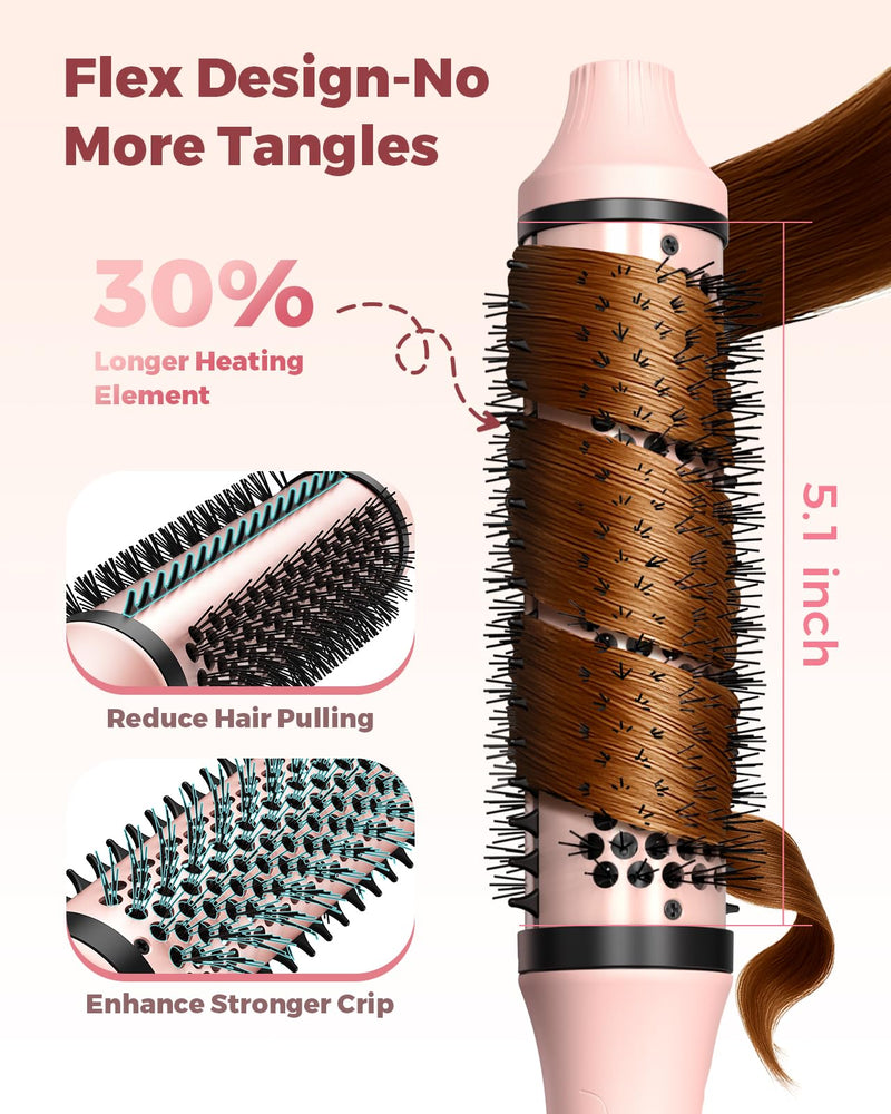 Bopcal Thermal Brush 38mm / 1.5 Inch, Heated Round Brush for Volume, Smooth Blowout Look & Soft Curls, Ionic Hot Brush with 6 Heat Settings, Dual Voltage Travel Styler, UK Plug, Soft Pink