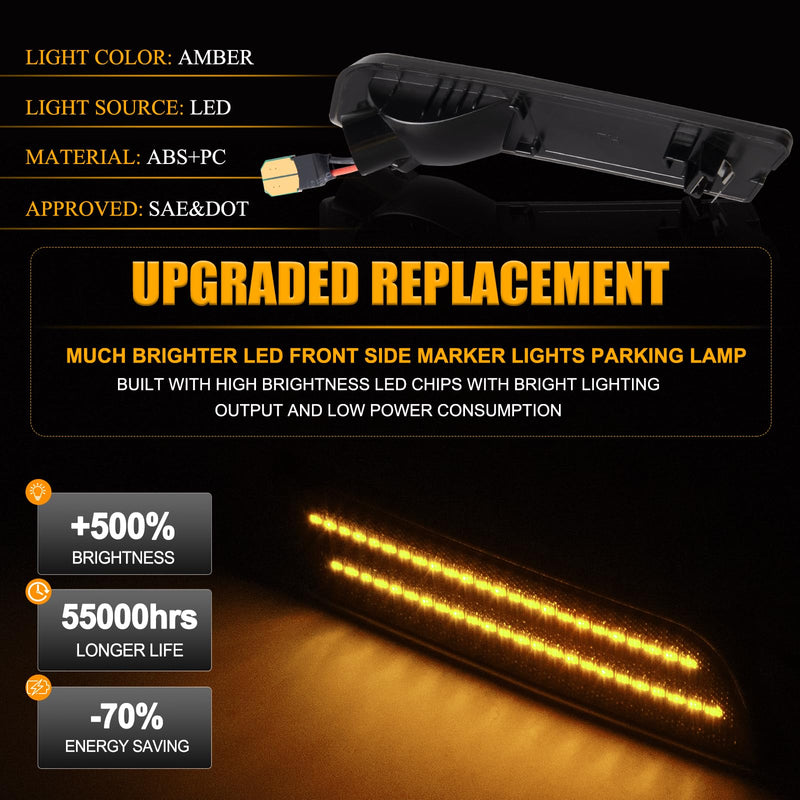 Gempro LED Side Marker Lights for 2010-2013 Ford Transit Connect Amber Front Bumper Marker Reflectors Lamps Smoked Len, 2PCS Front Bumper Marker, Amber Led