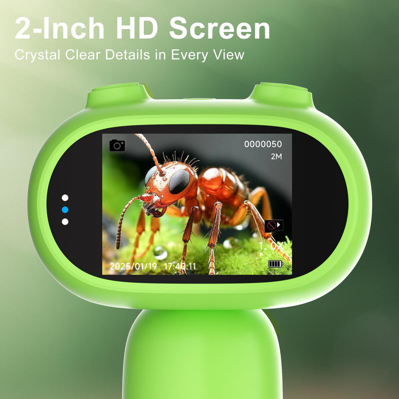 1000X Pocket Microscope for Kids – Railhorn Mini Microscope with 2" LCD Screen, 16MP Camera & 1080P Video, Handheld Magnifier with Light for Coins, Slides & Nature Exploration, STEM Toy for Ages 3-12