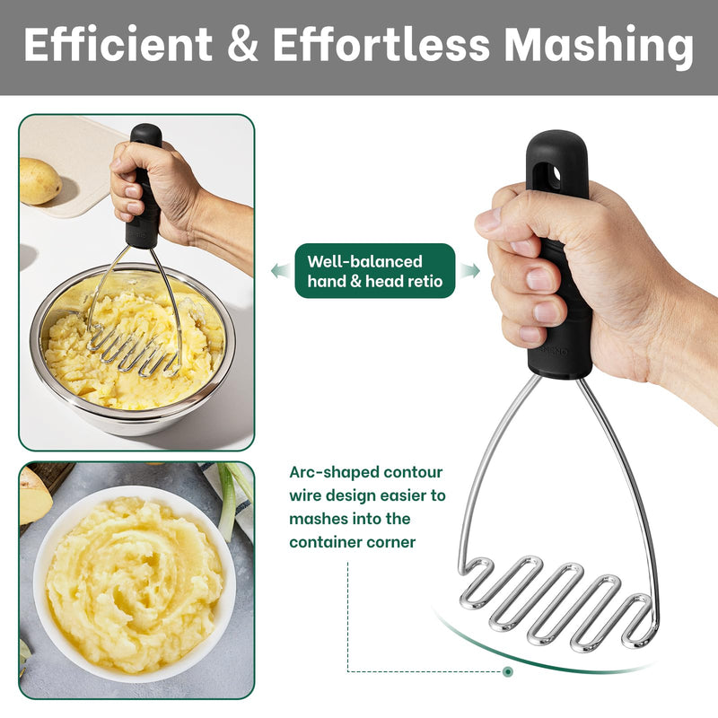 Beneno Stainless Steel Wire Potato Masher, Heavy Duty Sturdy Easy Grip Masher Kitchen Tools with Non-Slip Soft Rubber Handle, Effortless Mashing Tool for Potatoes, Avocados, Dishwasher Safe, Rustproof