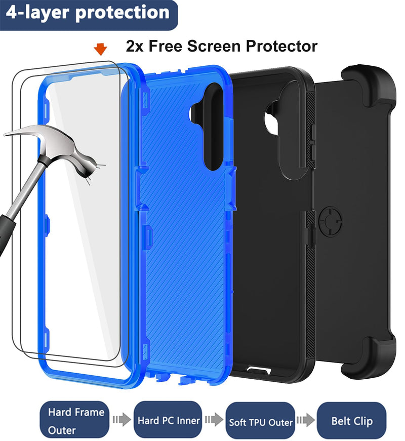 for Samsung Galaxy A17 5G Case with Belt Clip Holster,2X Screen Protector,Heavy Duty Military Grade Full Body Shockproof Dust-Proof Rugged Protective Cover for Samsung Galaxy A17 (Blue) Blue