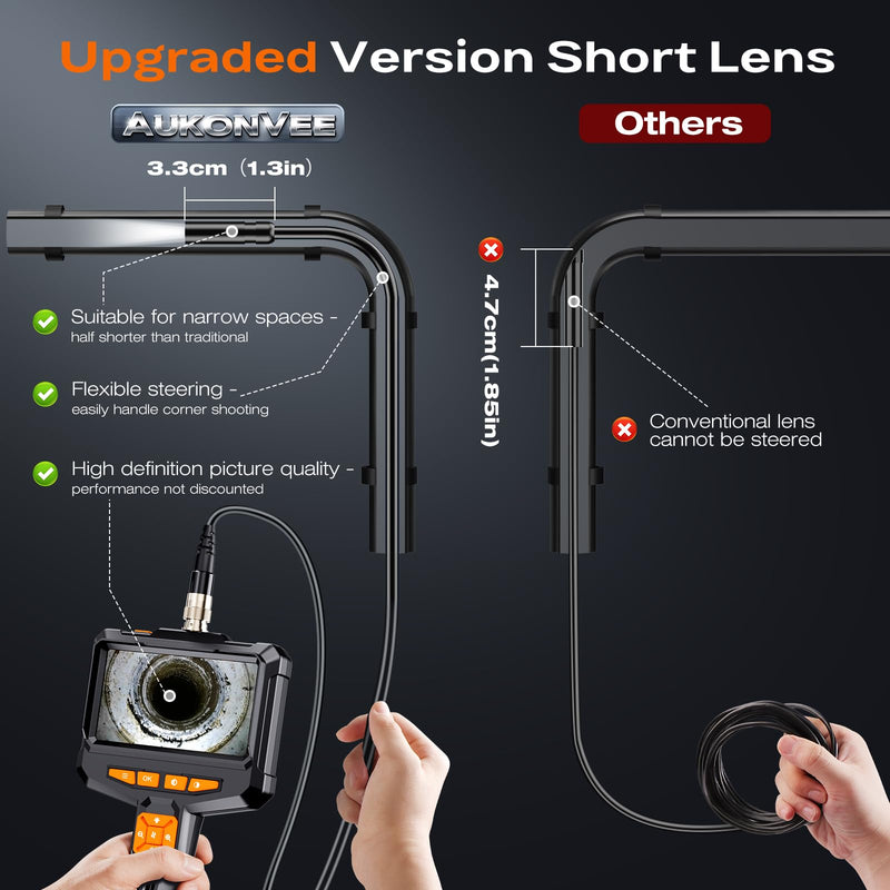 Endoscope Camera with Light, Handheld Borescope Inspection Camera with 4.3" IPS Screen, AukonVee IP67 Waterproof with 8 Adjustable LED Lights & 16.5FT Semi-Rigid Snake Camera, Bore Scope Tools for Men 4.3" Handheld Borescope-ES05
