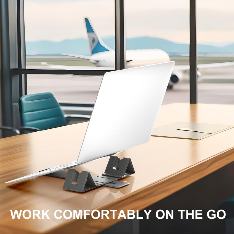 Magnetic Adjustable Travel Laptop Stand for Digital Nomads and Business Travelers. Compact, Foldable, and Ideal for Desk Use. Elevate Your Work Experience with Our Laptop Riser on the Go (Dark Gray) Dark Gray