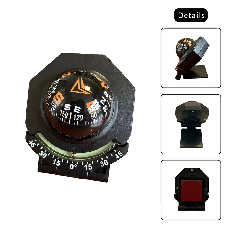 Automotive Compasses, Universal Collapsible Car Dashboard Ball Compass with Slope Meter, Luminous Folding Compass with Adhesive Tape for Boat Car Vehicle Navigation