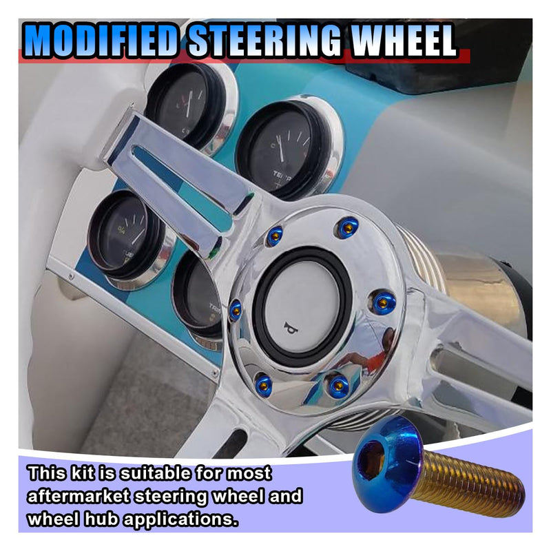 6PCS Steering Wheel Screw Kit, Burnt Titanium Finish Round Head Taper Steering Wheel Bolts, M5×0.8/20mm Stainless Steering Wheel Accessories for Most Cars (Round Head)