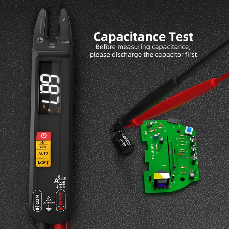 Open Jaw Digtal Multimeter 6000 Counts Clamp Meter, Digital Electrical Tester,Rechargeable with Smart Mode,Measuring Resistance,Capacitance,Frequency,Continuity,Diode,AC/DC Voltage&Current