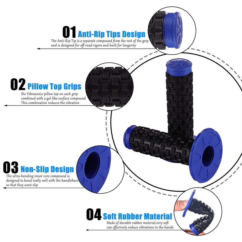 Motorcycle Grips 7/8" Dirt Bike Grip Pillow Top Grips Rubber Anti-Slip Universal Handlebar Racing Grip for Motocross ATV blue