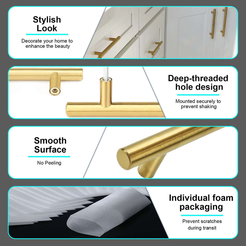 Modket 10 Pack Euro Round Cabinet Handles Pulls 304 Stainless Steel 2" Knob, Brushed Gold, 10-Packs