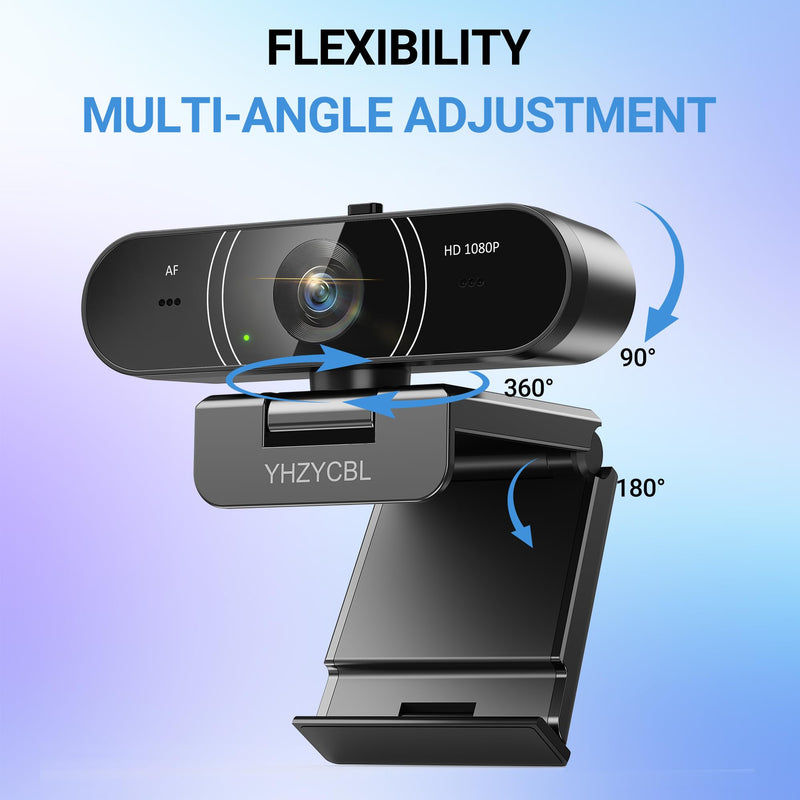 1080p Webcam for pc with Microphone, Auto Focus, with Privacy Cover | Plug & Play USB Computer Camera for Desktop Streaming Gaming Online Meeting With a tripod 360 ° Rotatable