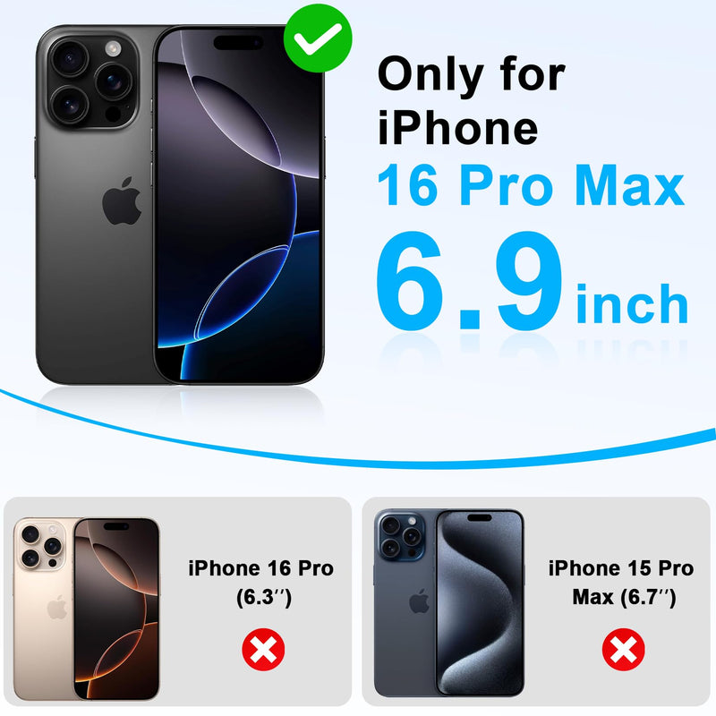 2 in 1 Case for iPhone 16 Pro Max with Belt Clip Defender, Heavy Duty Shockproof Holster with 360 Rotating Kickstand, (6.9" Black)