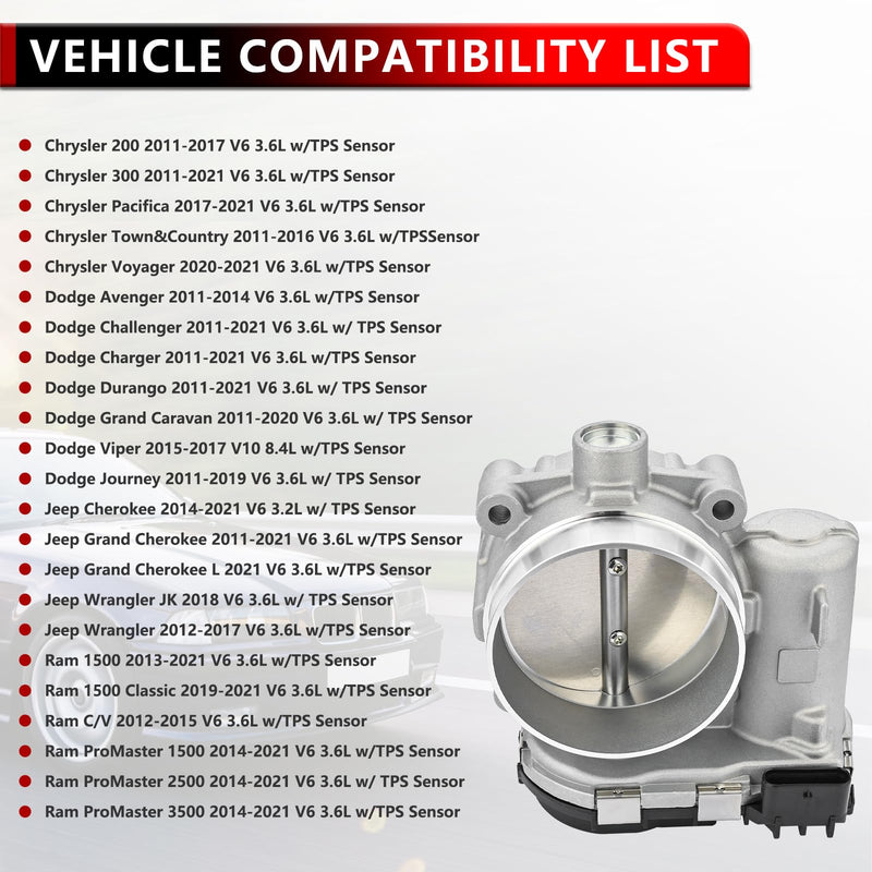 5184349AE 5184349AB Electric Throttle Body for Chrysler 200 2011-2017, for Chrysler Town&Country 2011-2016, for Dodge Avenger 2011-2014, for Jeep Cherokee 2014-2021, for Ram 1500 2013-2021