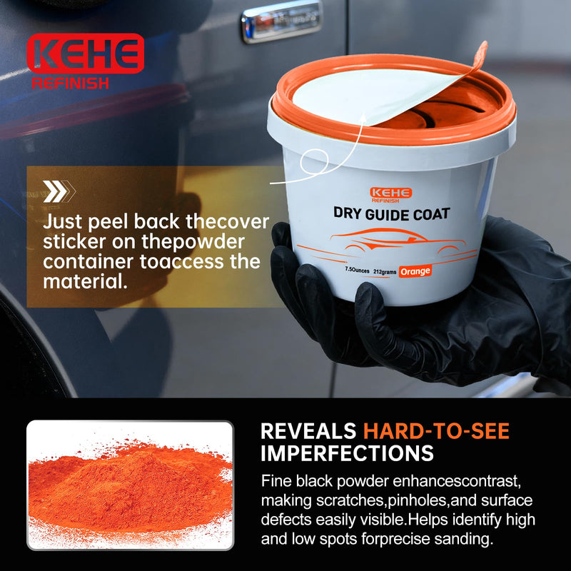 7.5 oz(212g) Orange Dry Guide Coat Auto Body,Ultra-Fine Sanding Powder Coat Kit-Efficiently Detects Sanding Scratches, Pinholes in Body Fillers,Repairs Surface Imperfections and Dents Orange Coat