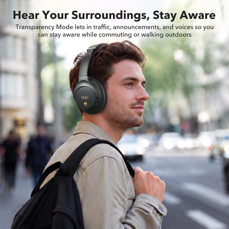 1Mii Hybrid Active Noise Cancelling Bluetooth Headphones with Game Mode | Over Ear Headphones Wireless Bluetooth 6.0 Low Latency, Hi-Res Audio, Clear Calls, 100H Battery Comfortable for Travel Office