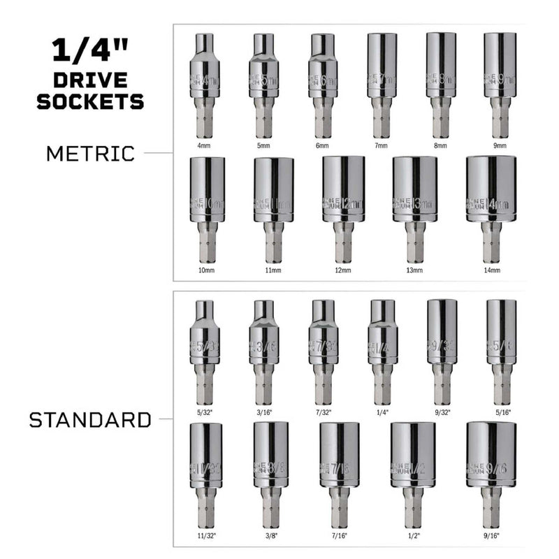 Fix It Sticks All-Purpose 22 Pieces 1/4 Inch Drive Socket Tool Set, SAE (5/32"-9/16") & Metric (4mm-14mm) Sizes