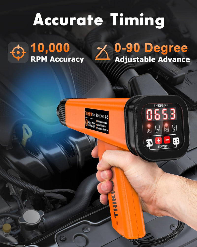 Digital Automotive Timing Light 12V, Inductive Ignition Timing Light Gun with Tachometer for 2&4 Stroke Petrol Engine for Classical Car Motorcycle Marine Orange