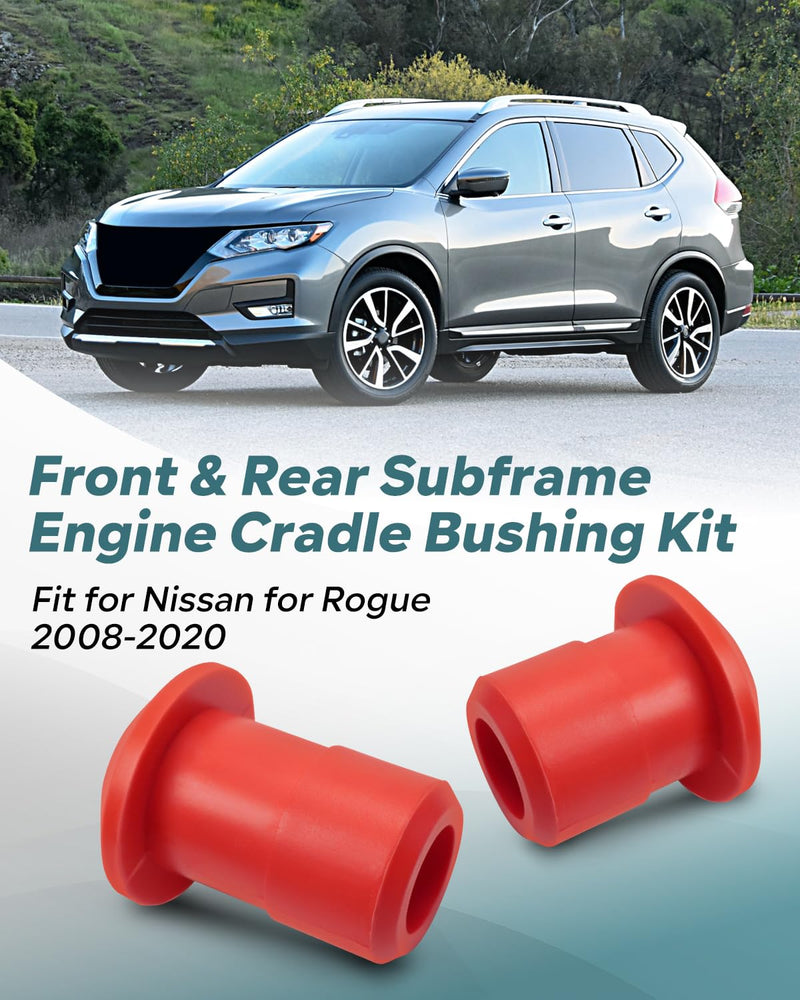 54466-JD000 Front & Rear Engine Cradle Bushing Kit Fit for Nissan Rogue 2008-2020 Replace 54467-BR00A, 4 Pcs Polyurethane Subframe Bushing