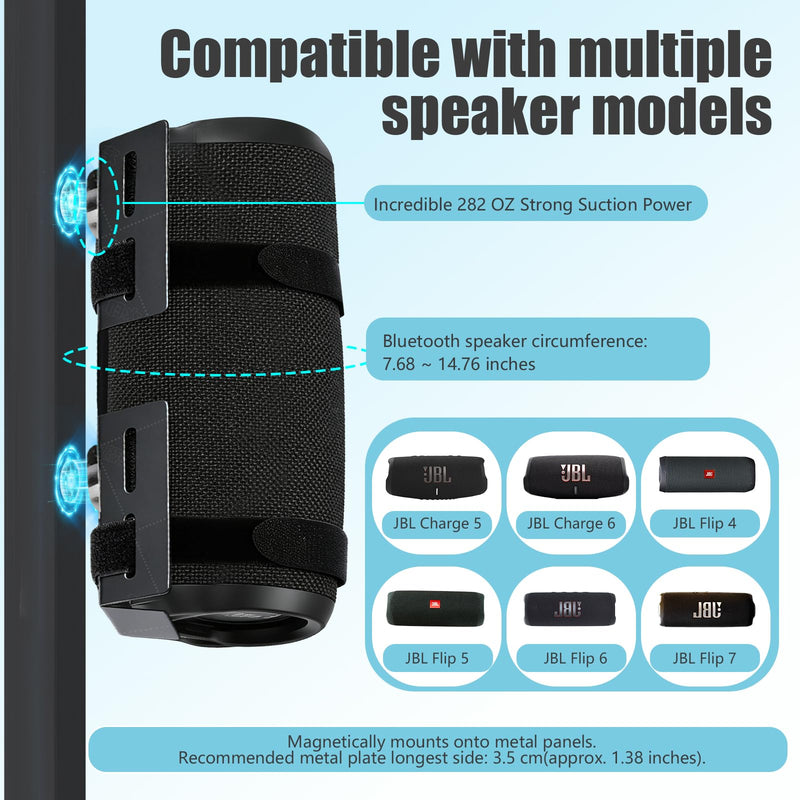 Metal Magnetic Speaker Mount for Golf Cart/Boat Railing/Jet Ski/Snowmobile/UTV ATV Go Cart,Adjustable Strap Speaker Holder Attachment for JBL Charge 4/JBL Charge 5/Flip 6/UE Boom 3/Wingman View Golf