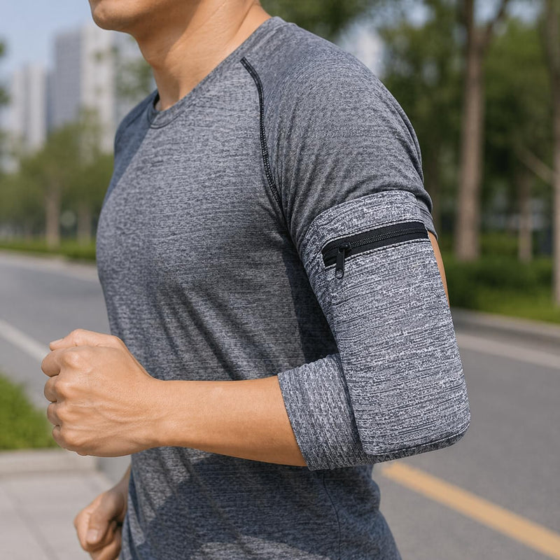 Running Armband for Men and Women – Mini Wrist and Arm Phone Pouch for Outdoor Sports, Keys, Fitness and Daily Exercise (Grey) Grey