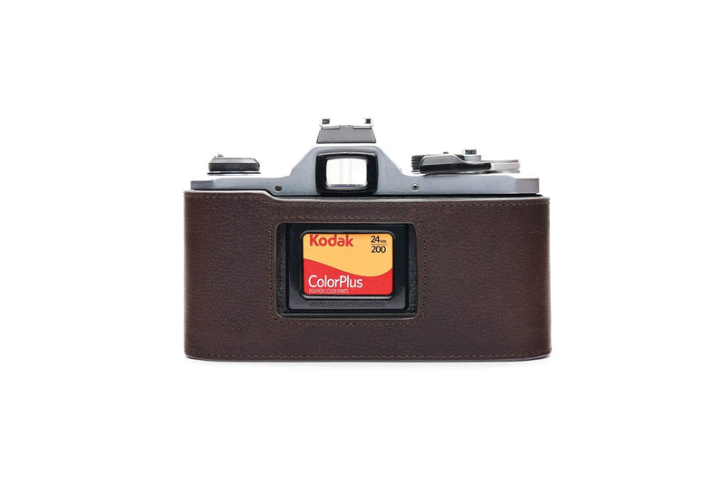 Pentax MX ME Case, BolinUS Handmade Genuine Real Leather Half Camera Case Bag Cover for Pentax MX ME Camera with Hand Strap (Coffee) Coffee